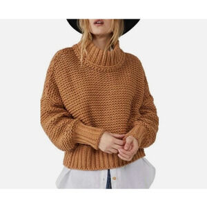 Free People My Only Sunshine Oversized Chunky Knit Mock Neck Sweater Size Large
